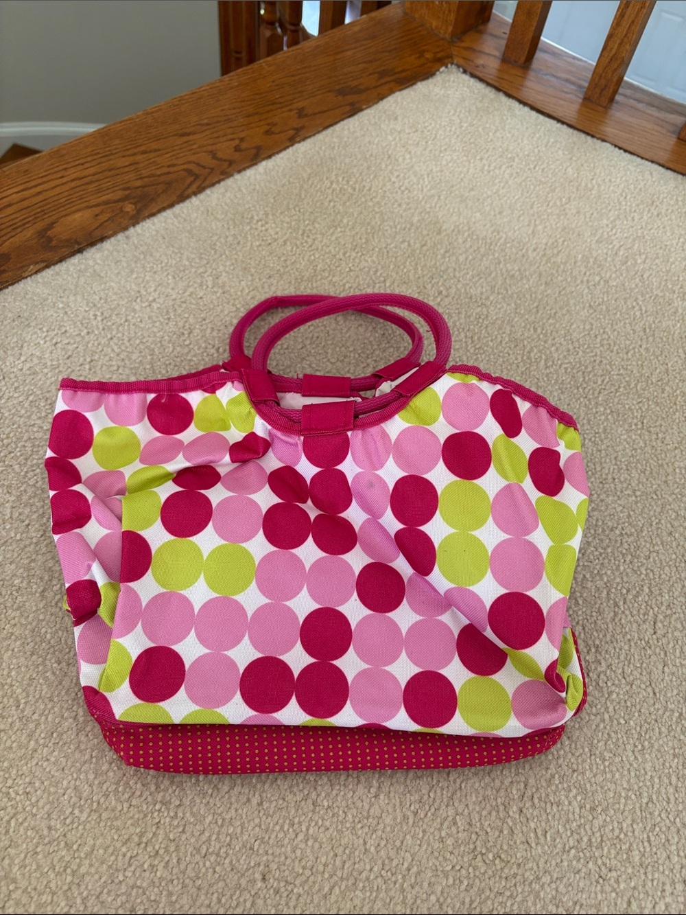 Pink Polka Dot cooler Tote Bag - Vibrant Pink & Lime